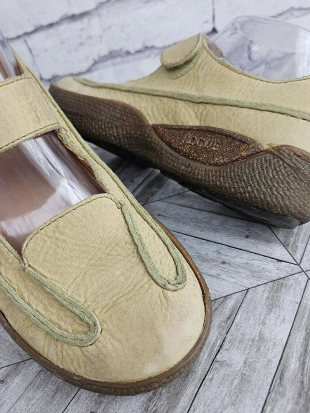 Leather Mary Jane Comfort Shoes Lt Green Beige Womens 9.5 Rogue Natural Boho